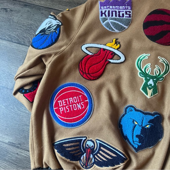 Jeff Hamilton Men's NBA Collage Wool Leather Jacket Brown Size XL SIGNED NEW - Picture 7 of 14